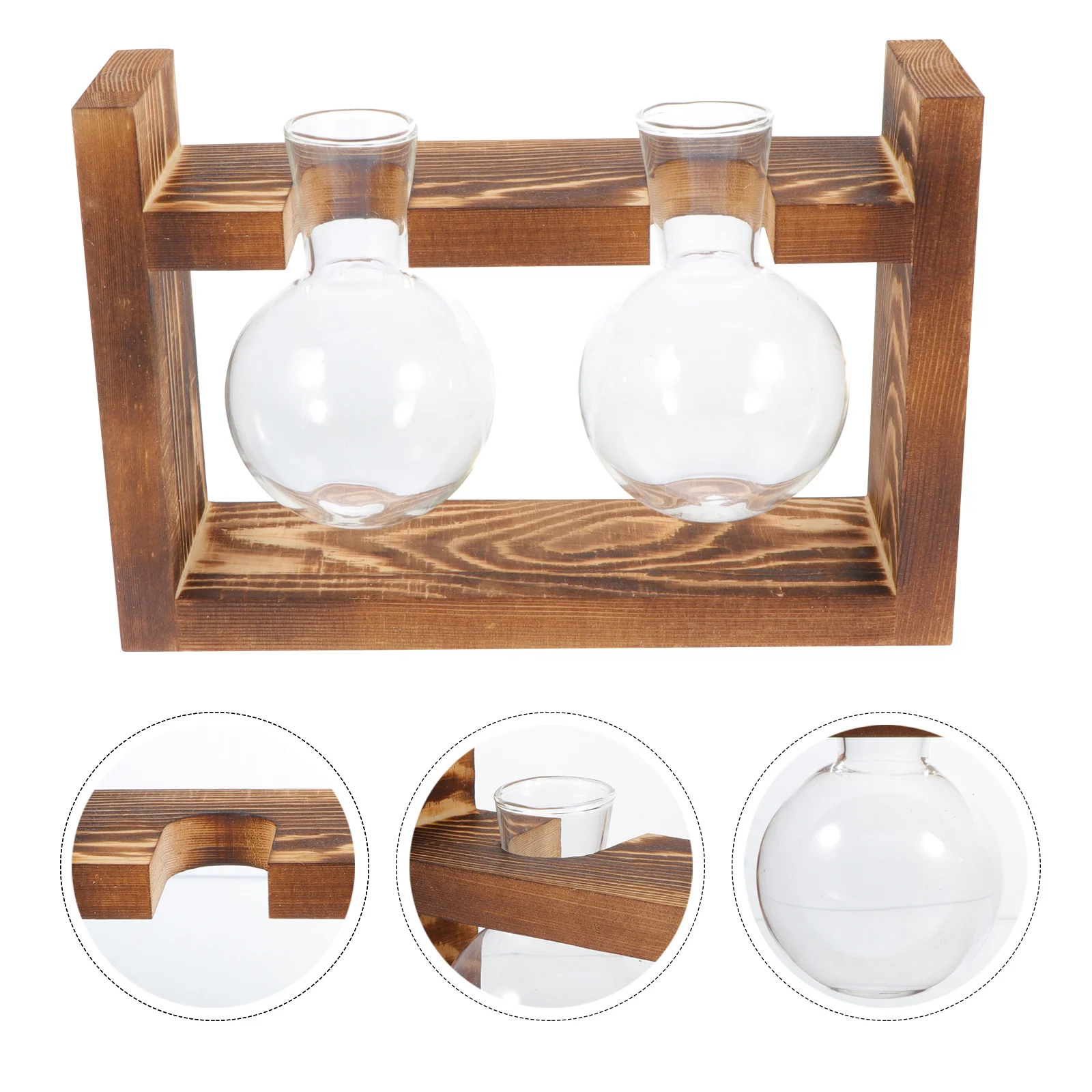 

1Set Wooden Stand Hydroponic Glass Flower Pot Creative Planter Desktop Decoration Office Home Supplies Plant Glass Wooden Stand