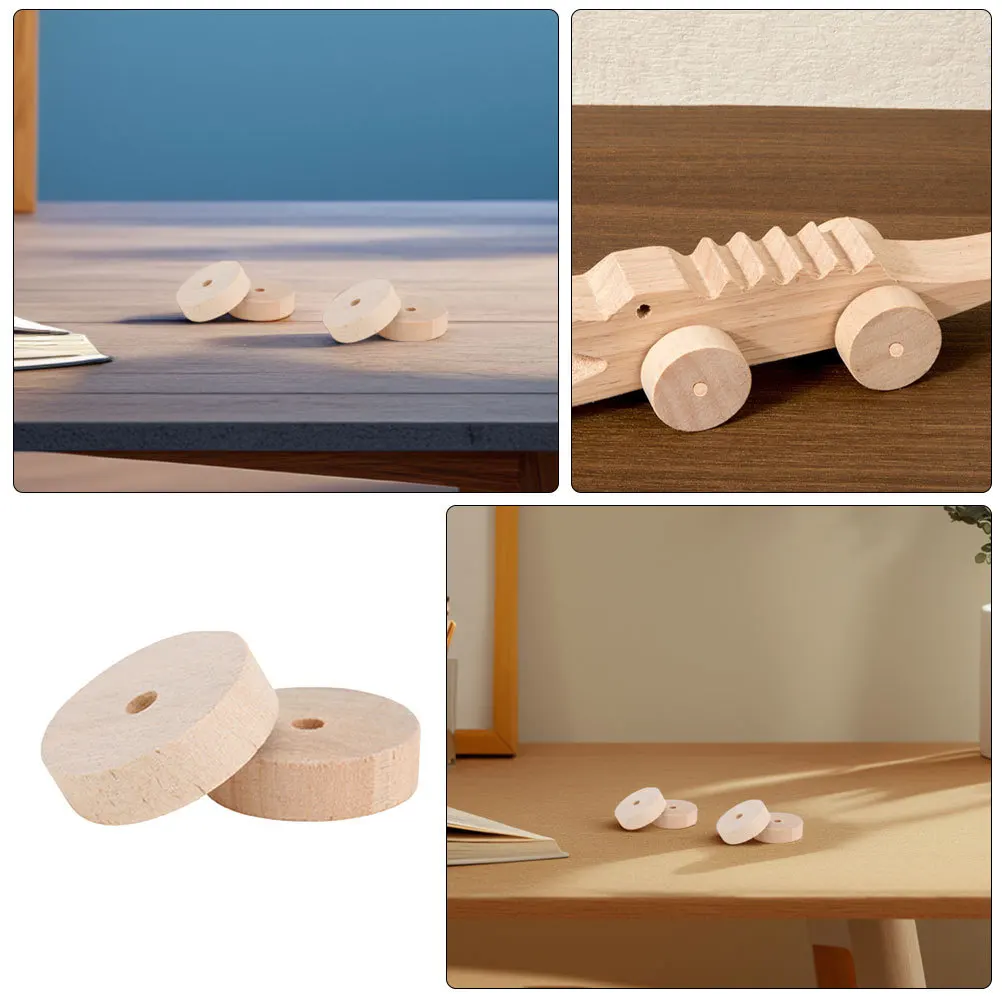 20 pcs Handmade Car Wood Wheels 35Mm With 5Mm Center Hole Natural Unfinished Diy Craft Supplies For Cars Kids Projects Wooden