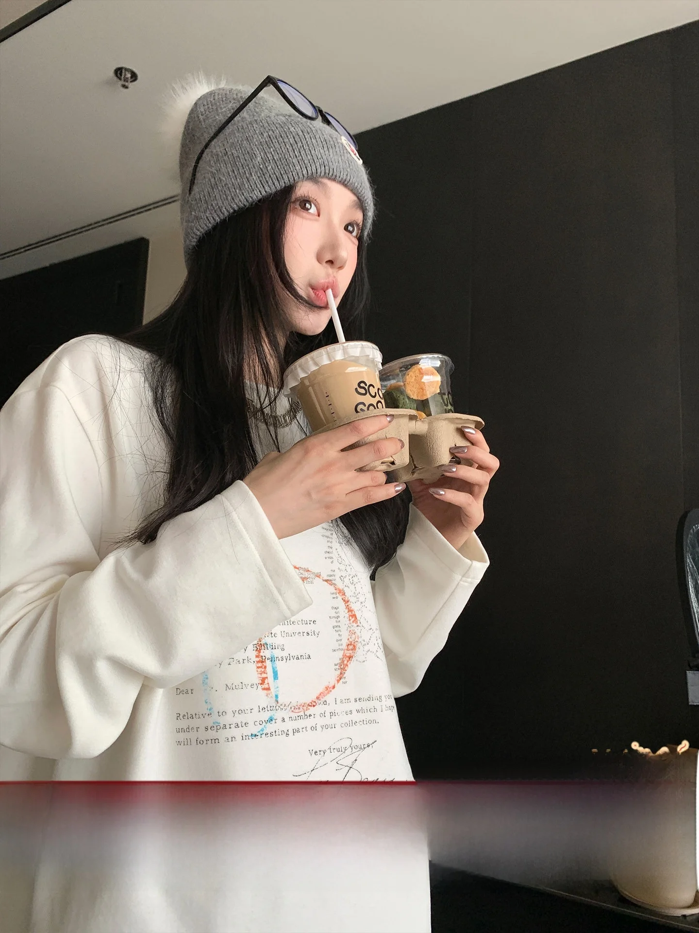 

Long Sve T-irt Double Sided Brued Lyocell Air Layer 300G Ig Blogger Series Casual Loose Fit round Ne Top for Women