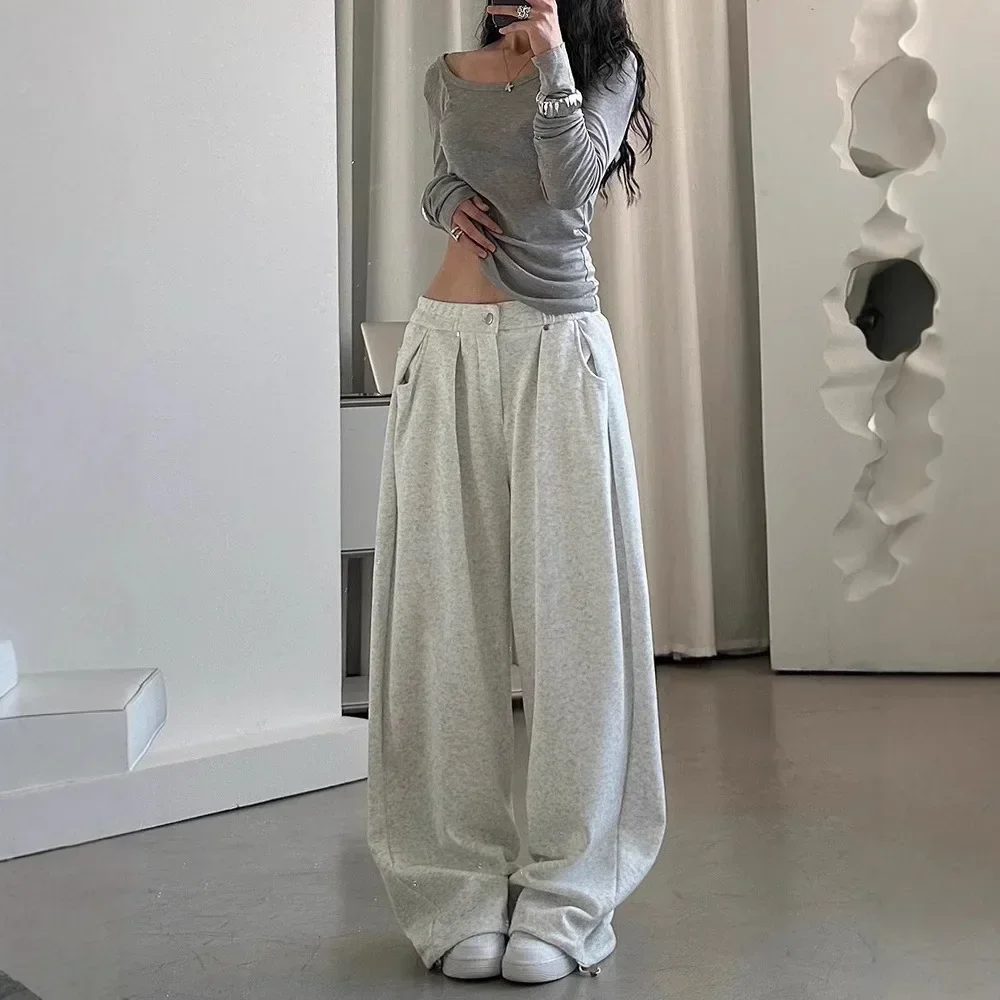 Pantalon de survêtement gris pour femme, pantalon baggy rétro, streetwear de sport décontracté, style américain, hip hop, fjJoggers, Respzed, Y2K