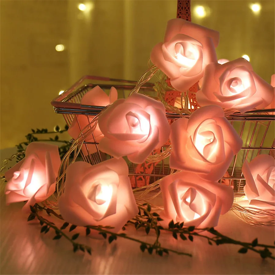 PAMNNY-guirnalda de luces LED con forma de rosa, guirnalda de Navidad alimentada por batería, luces de hadas para decoración de fiestas del Día de San Valentín, 10/20/40led