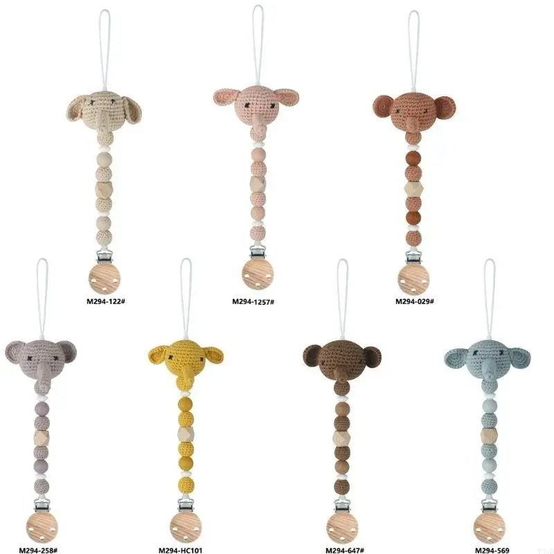 

Y4UD Cotton Elephant Pacifier Clip Crochet Bead Clip Teether Toy Baby Product