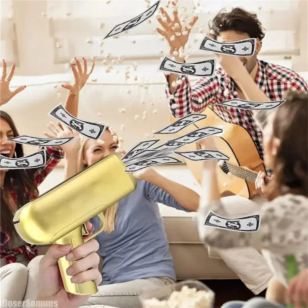 Pistola de dinheiro dourada para casamento, comemoração de brinquedo, arma de notas, brinquedos para dinheiro, brinquedos engraçados, pistola de festa, brinquedo de arma de dinheiro dourado 2025 novo