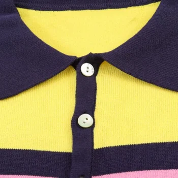 2026 New Dopamine Color Striped Polo Knit T-shirt Women Short Sleeve Lapel Knit Top Casual Daily Wear Outfits Summer Fashion 4