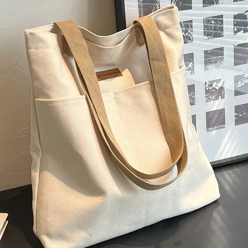 Borsa tote da donna in tela con filo da cucito, borsa a senso avanzato di grande capacità, comoda e pratica borsa da pendolare da donna