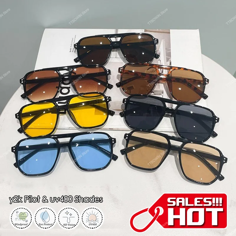Óculos de Sol Retrô Piloto UV400 Quadrados Anti-Ultravioleta Feminino Moda Clássica Marca Coreana de Luxo Óculos para Viagem ao Ar Livre