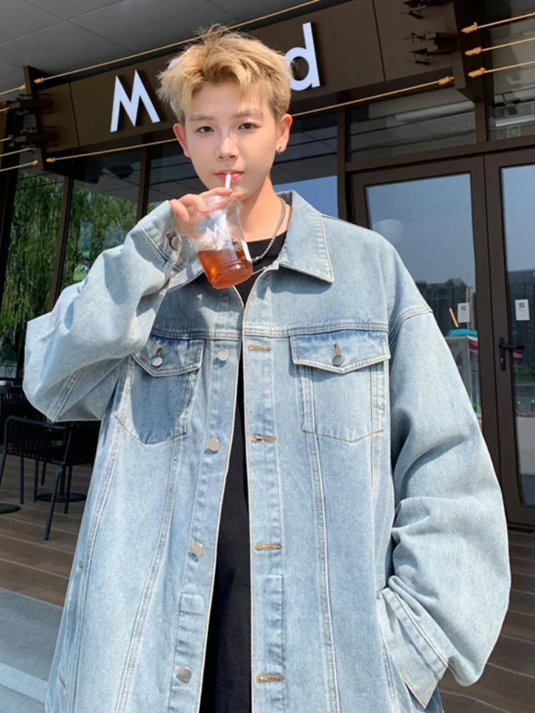 

American Sle Oversize Men's Denim Jaet Spring Autumn New Arrival Haome Flip Collar Jaet Youth Faion Windproof