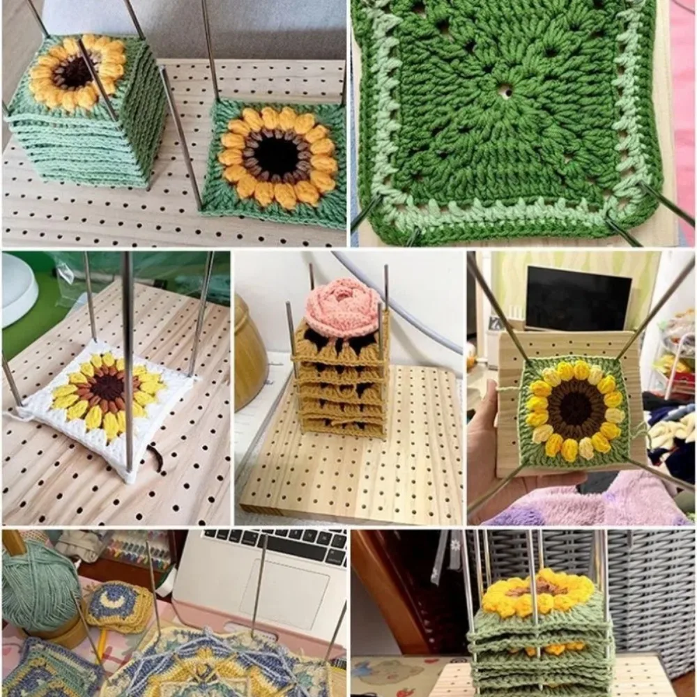 Wooden Crochet Block Plate Reusable Bamboo Grid Crochet Knitting Board Square Handcrafted Knitting Blocking Mat Sewing Supplies