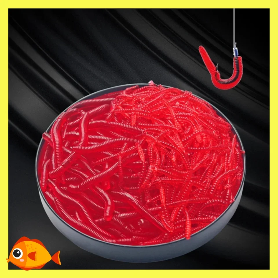 100pcs PVC Soft Lures 3.5cm Earthworm Lifelike Red Worm Fishing Silicone Fishy Shrimp Worm Fishy Smell Artificial Fishing Lures