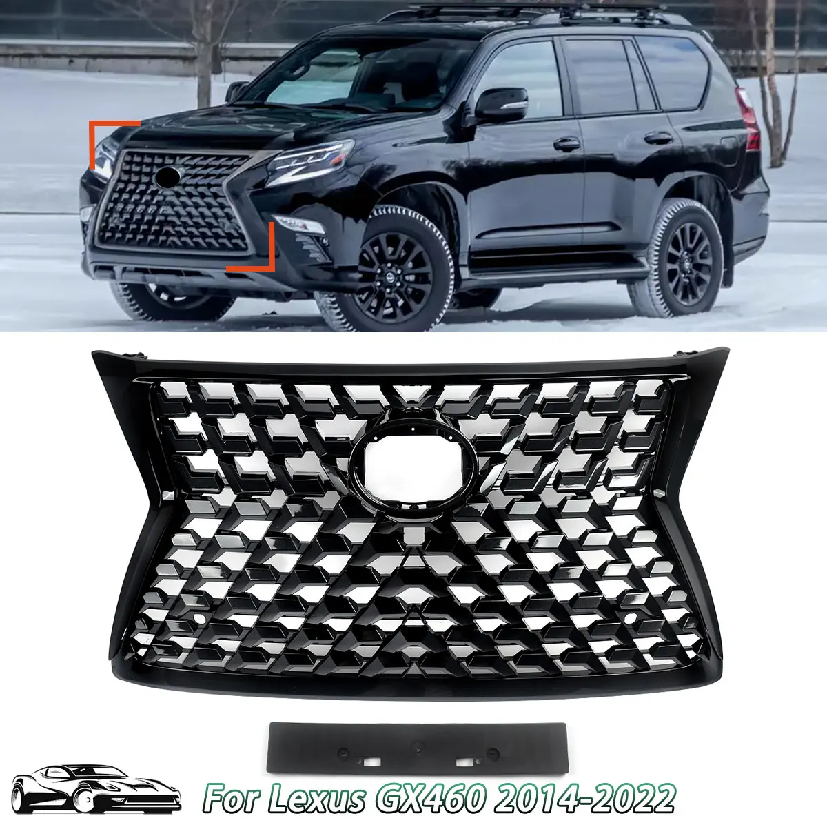 

SAIQINGSP For GX460 2014-2022 Gloss Black Front Grille Gloss Black New Style Car Accessories Tools