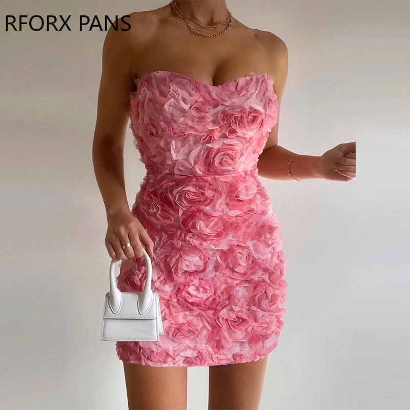 נשים strapless שלושה ממדים קישוט פרחים סקסי מותק המפלגה