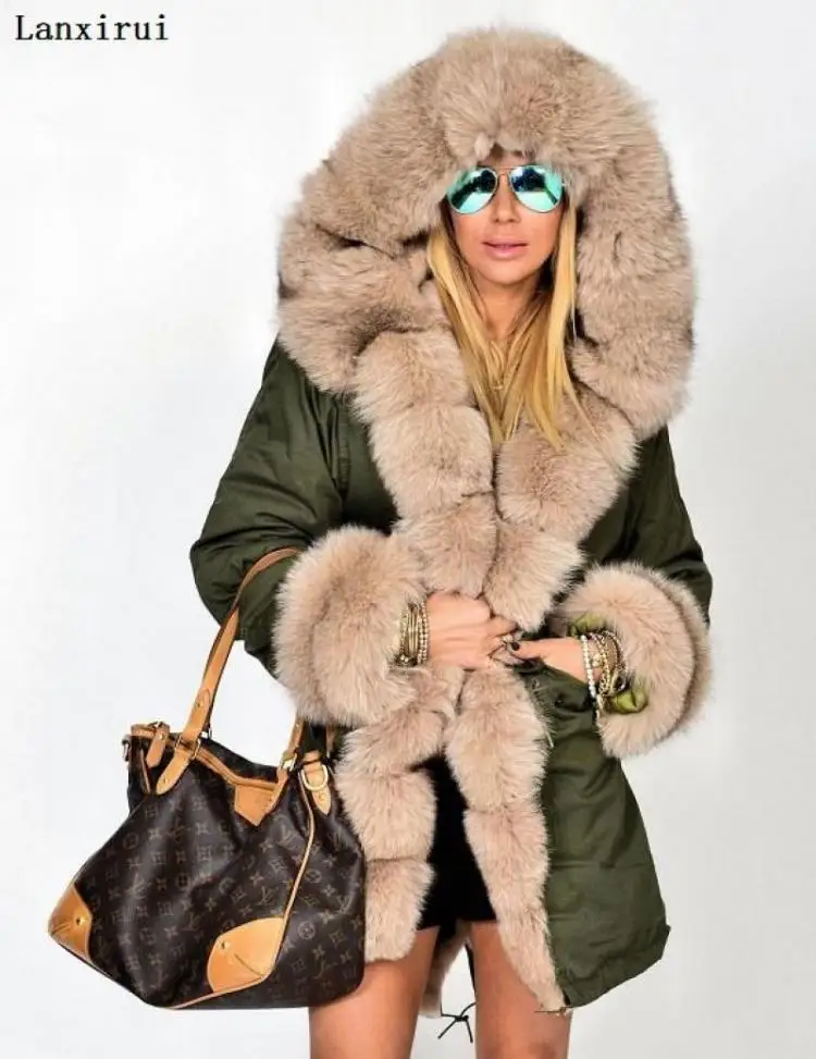 Lanxirui parka women Coats luxurious Large fur collar hooded coat warm Fox fur liner parkas long winter jacket top quality