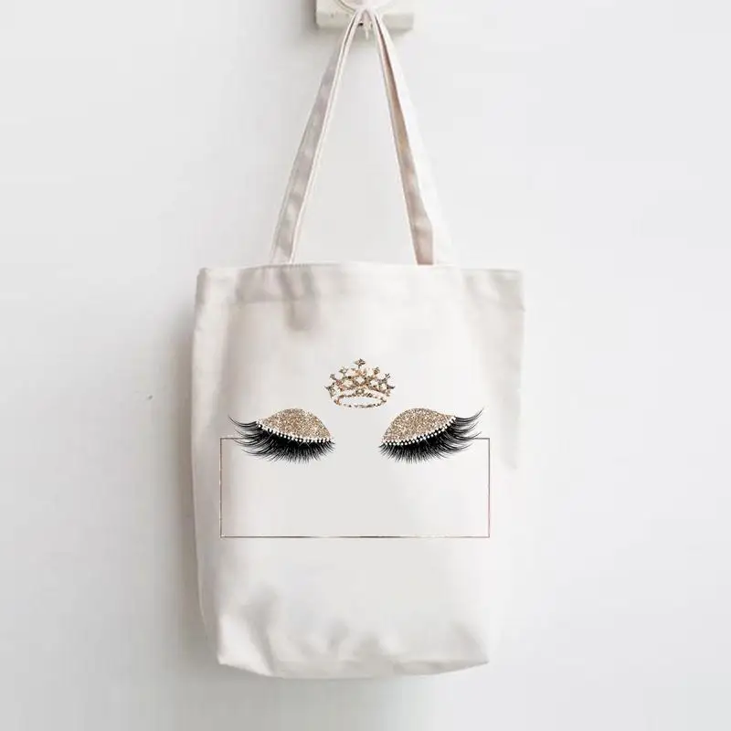 Print Shopper  Women Elegant Trend Cute Tote Bag Elegant Eye Lashes Trend Handbags Shoulder Canvas Bags Casual Shopping Girls