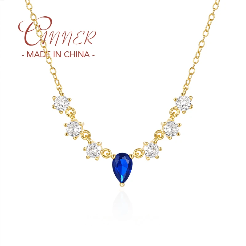 CANNER S925 Sterling Silver Blue Water Drop Zircon Pendant Necklaces For Women Necklace Chains Jewelry Gift Collares подвеска