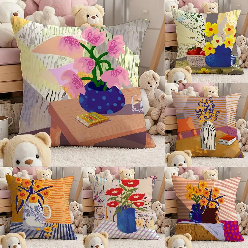 

Abstract Plants Flowers Pillow Case Comfort Sofa Bed Silky Elegant Invisible Zipper Custom Decorative Cushion Cover