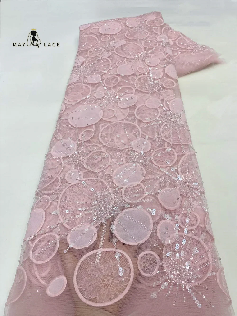 

African Sequence Lace Fabric 2026 High Quality Lace Nigerian Beaded French Tulle Lace Fabric Material For Wedding Dress Women