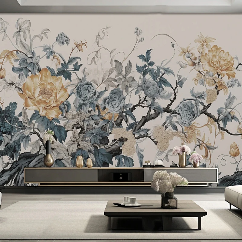Hand-painted Meticulous Style Beautiful Chinese Flowers Mural Wallpaper Living Room TV Backdrop Home Decor Papel De Parede 3D