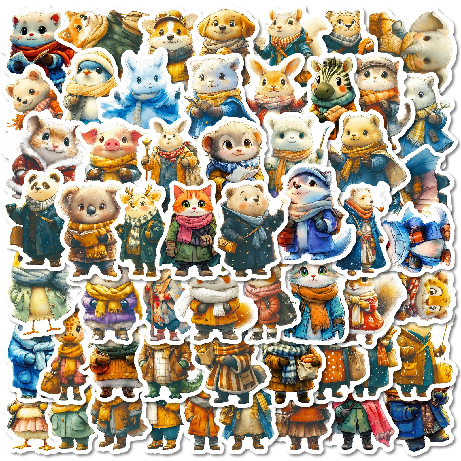 56 Pcs HD Vivid Vintage Winter Animal Doodle Stickers Creative for Phone Case Scrapbook Stationery Box Lunch Box Binder Decals