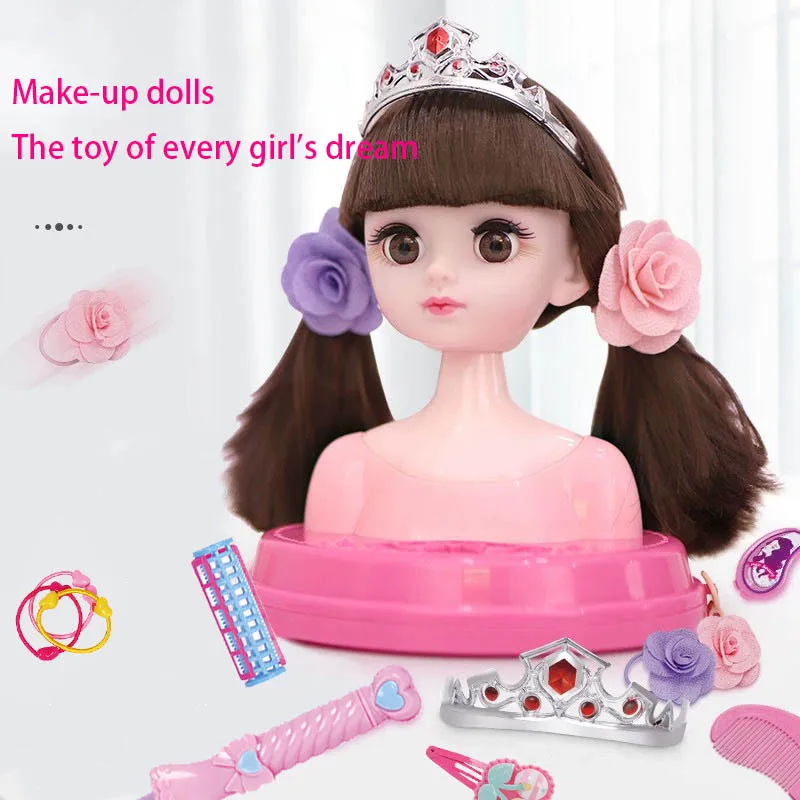Mainan Rumah Bermain Anak Perempuan Mode Riasan Setengah Tubuh Gaya Rambut Kepala Manekin Putri DIY Berdandan Latihan Rias Sisir Rambut Mainan Kepang