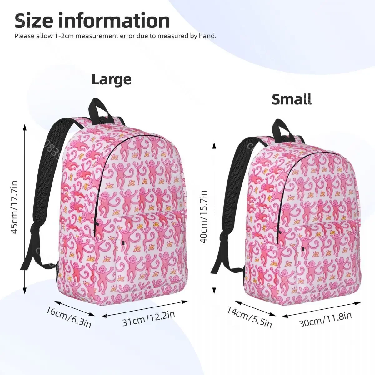 Pink Preppy Monkeys Backpack Animal Outdoor Style Backpacks Student Designer Print School Bags Cool Rucksack Christmas Gift