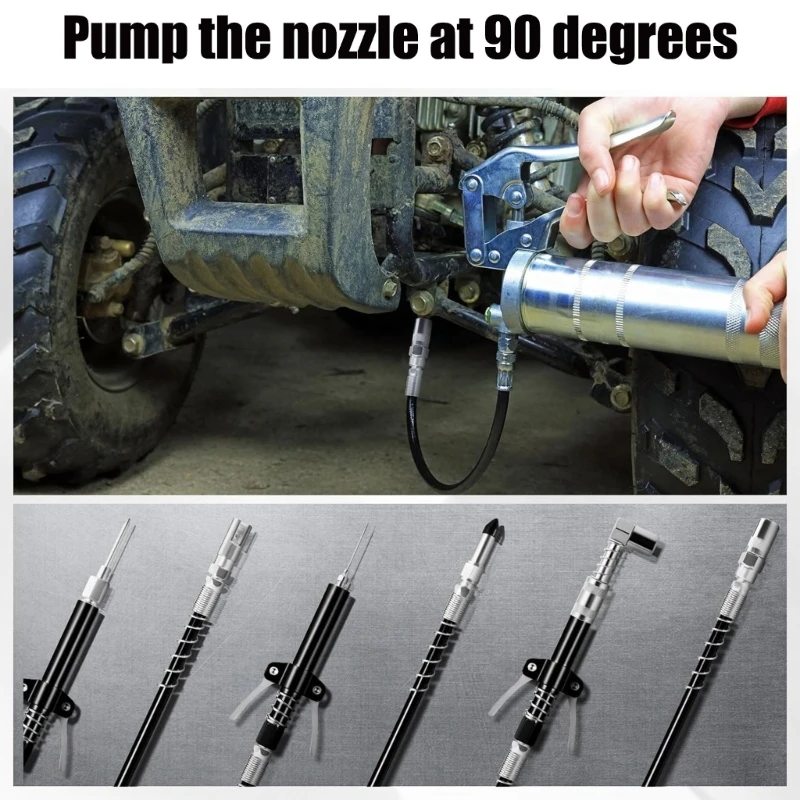 QM82 Professional Grease Guns Lubrication Application with 90 Degree Adapters Suitable for Machinery Maintenance Workshop Use