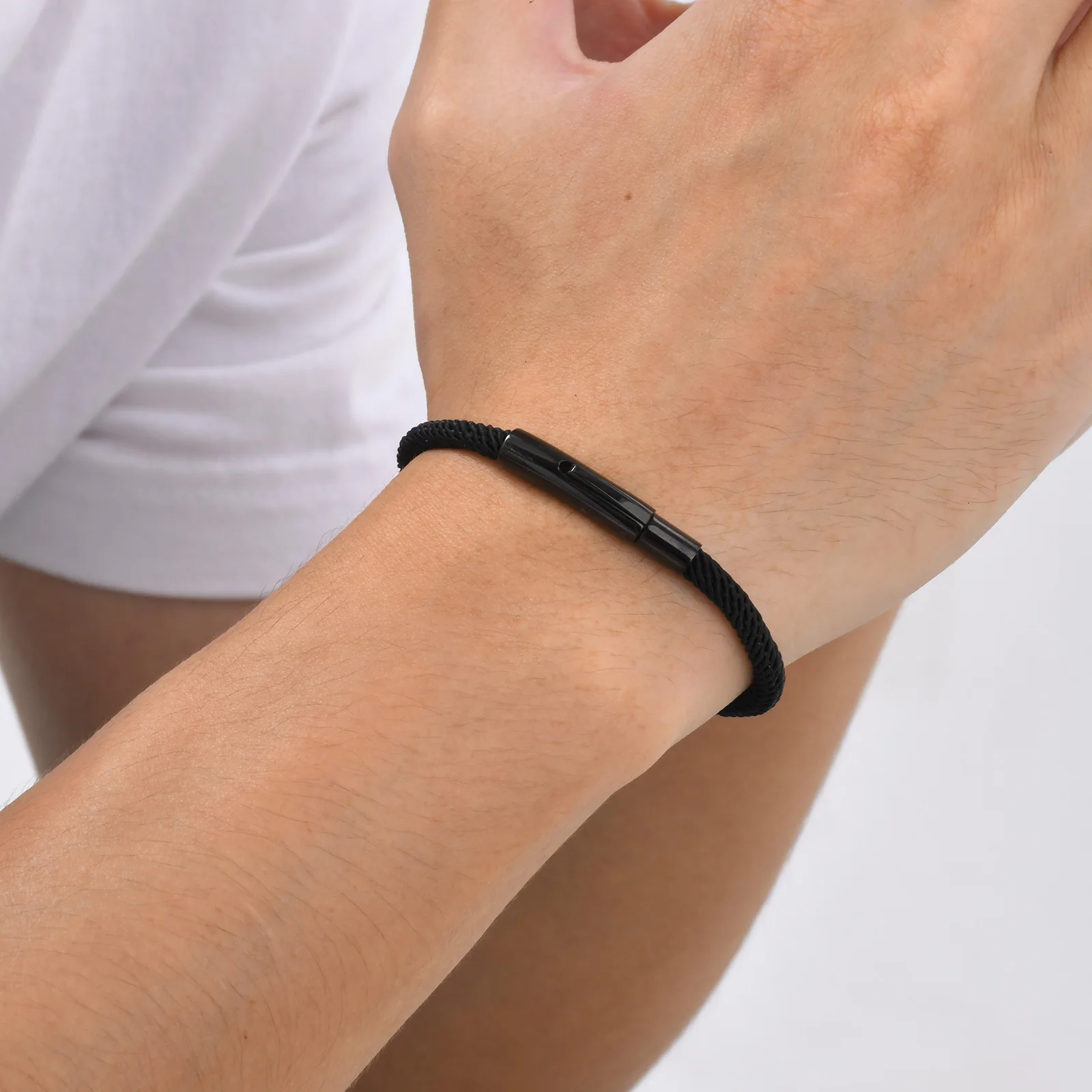 Minimalist Rope Bracelets for Men Boys, Black Color Single Milan Rope Wristband,Stylish Jewelry Gifts