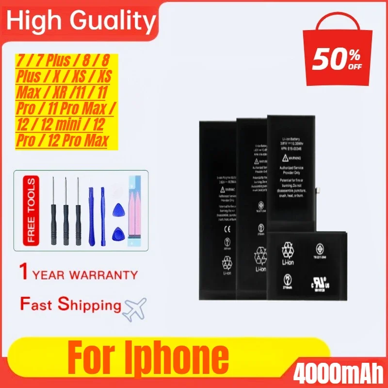 High Capacity Battery for IPhone11/ 7plus/8p/xsmax/11 /6/15/14PIUS Mobile Phone Pack New 0 Cycle Seal with Tools