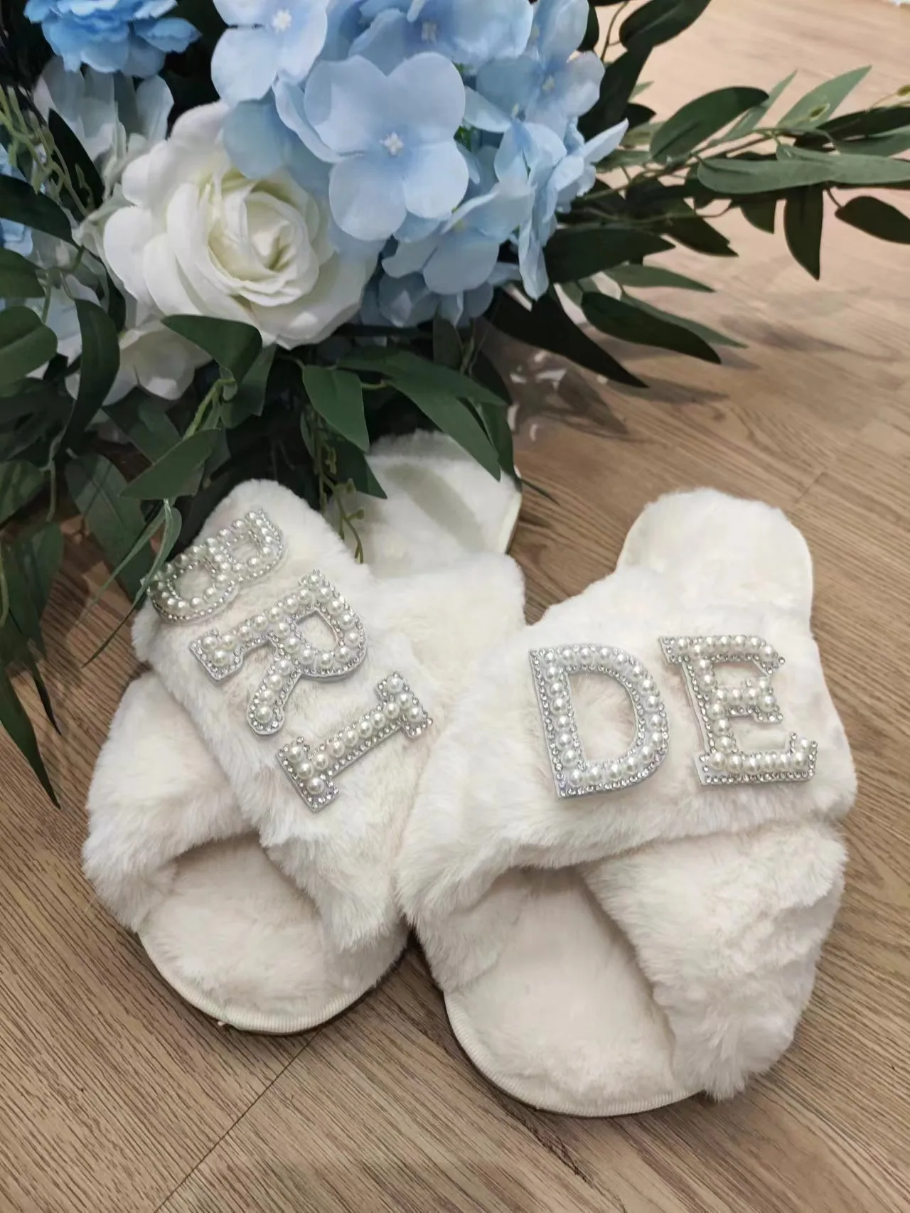 I Do Bride Slippers | Faux Fur Bride Slippers Custom Bridal Fur Slipper Bridesmaid Gifts Proposal | Wedding Slippers for Bridal