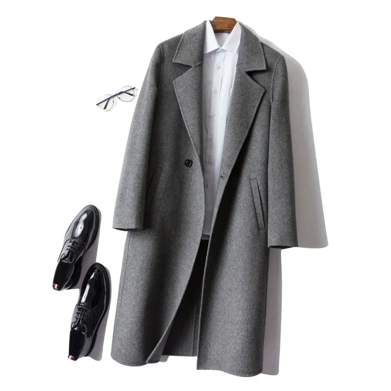 MRMT 2025 Brand New Pure Wool Double-Sided Woolen Coat Men's Long Over-The-Knee Double-Sided Cashmere Coat Suit Collar Woolen