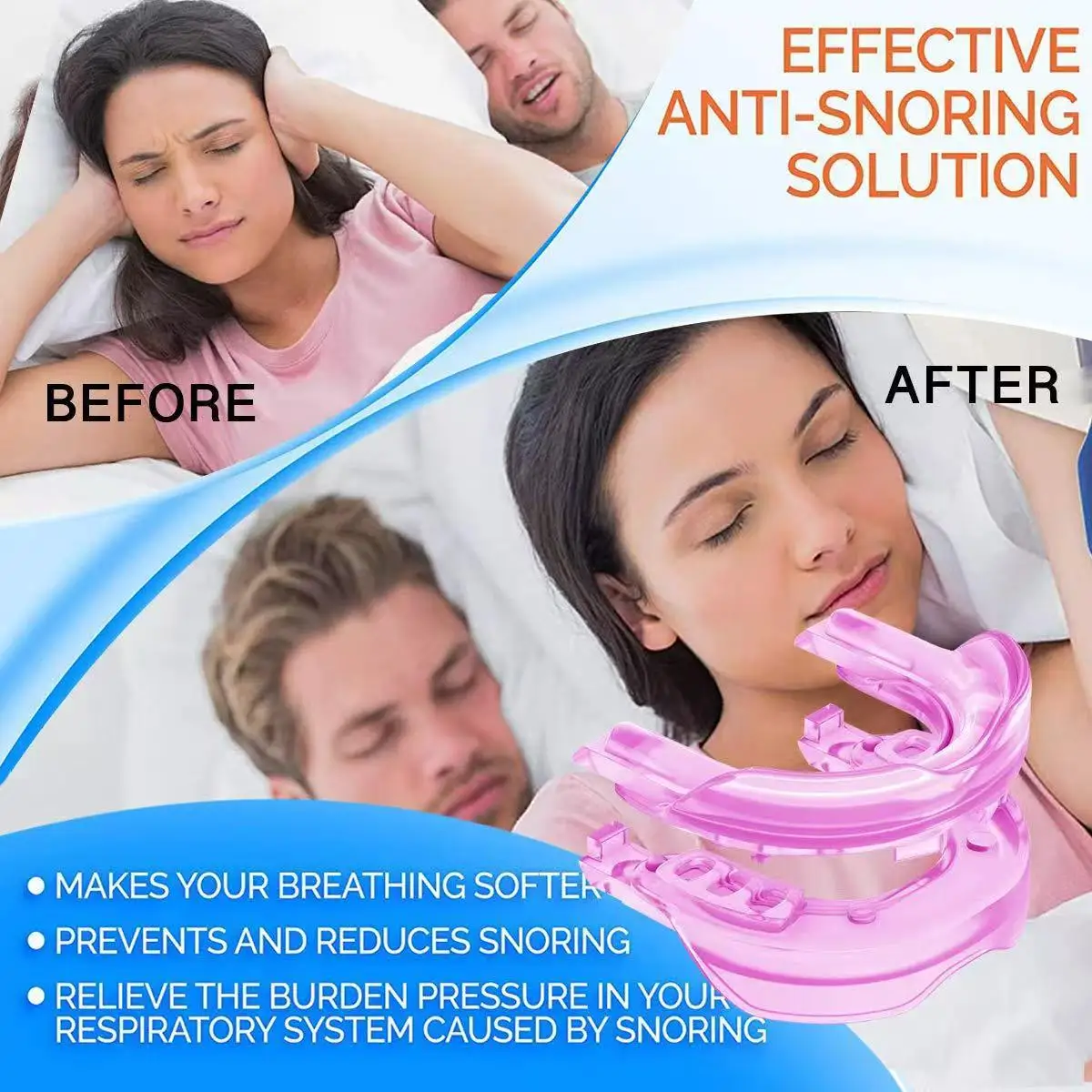 New Split-type Adjustable Anti Snoring Device Storage Case Mouthpiece Fit Snore Stopper Men Women Sleep Aid Tool Health Care