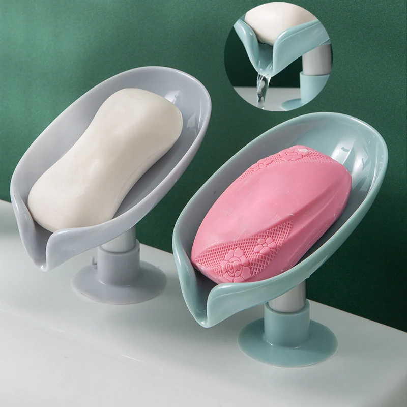 Portable Anti-slip Soap Holder Leaf Shape Bathroom Shower Soap Dish Kitchen Drain Sink Sponge Storage Rack Suction Cup Tray