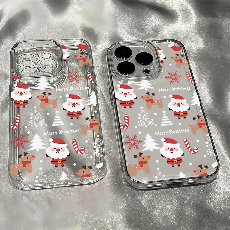 Прозрачный чехол для телефона с рождественским узором Санта-Клауса для iPhone 18 17 16 15 Pro Max 14 13 12 11 XS XR 7 8 Plus 17e 16e Air Cover