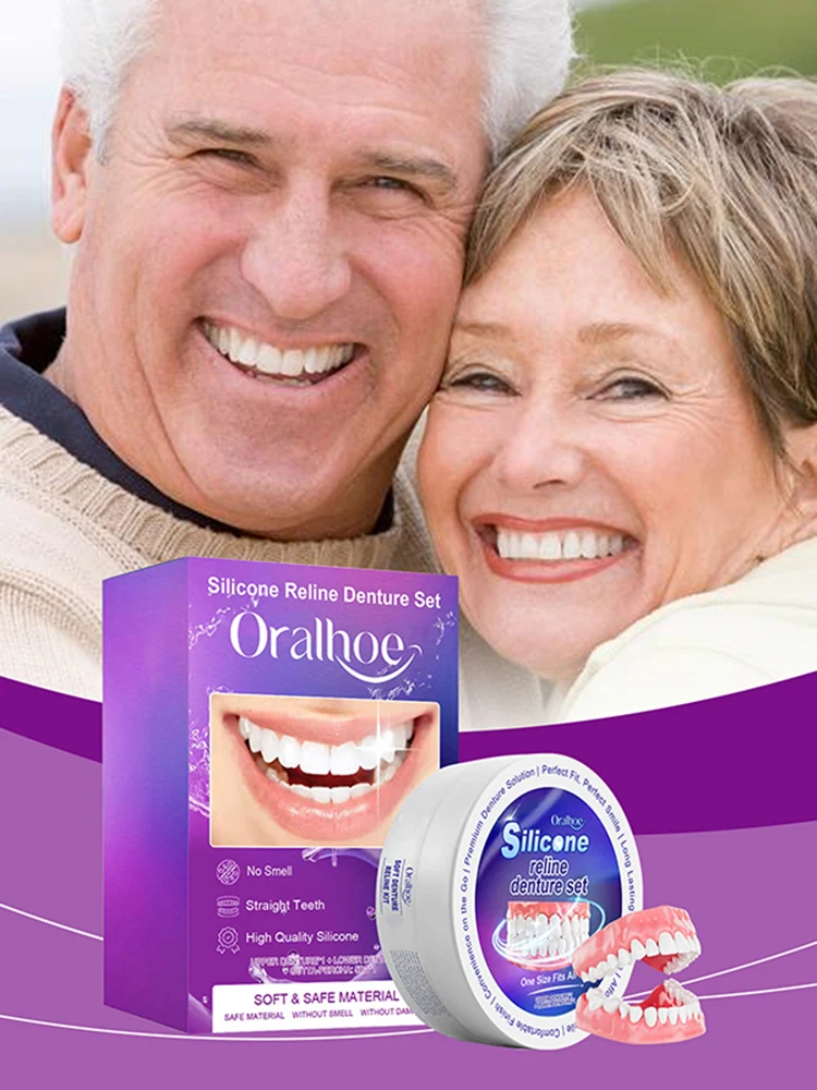 Silicone Denture Set Fit Temporary Orthodontic Teeth Dentures Fake Tooth Oral Hygiene Care Whitening Dentures Simulation Braces