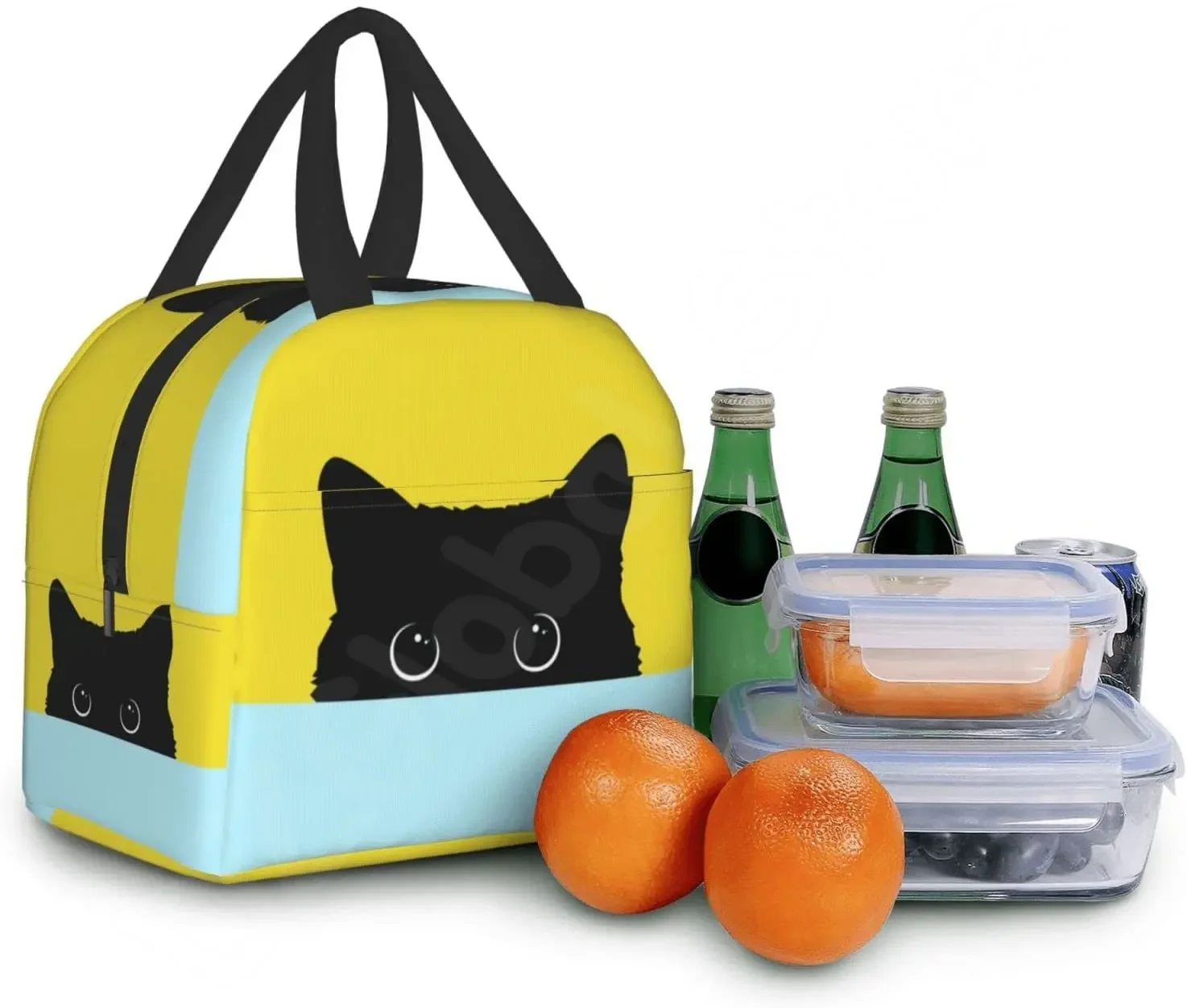 Cat Insulated Lunch Bag Reusable Cooler Thermal Tote Bag with Front Pocket for Women Men Travel Work Hiking Picnic Lunch Box