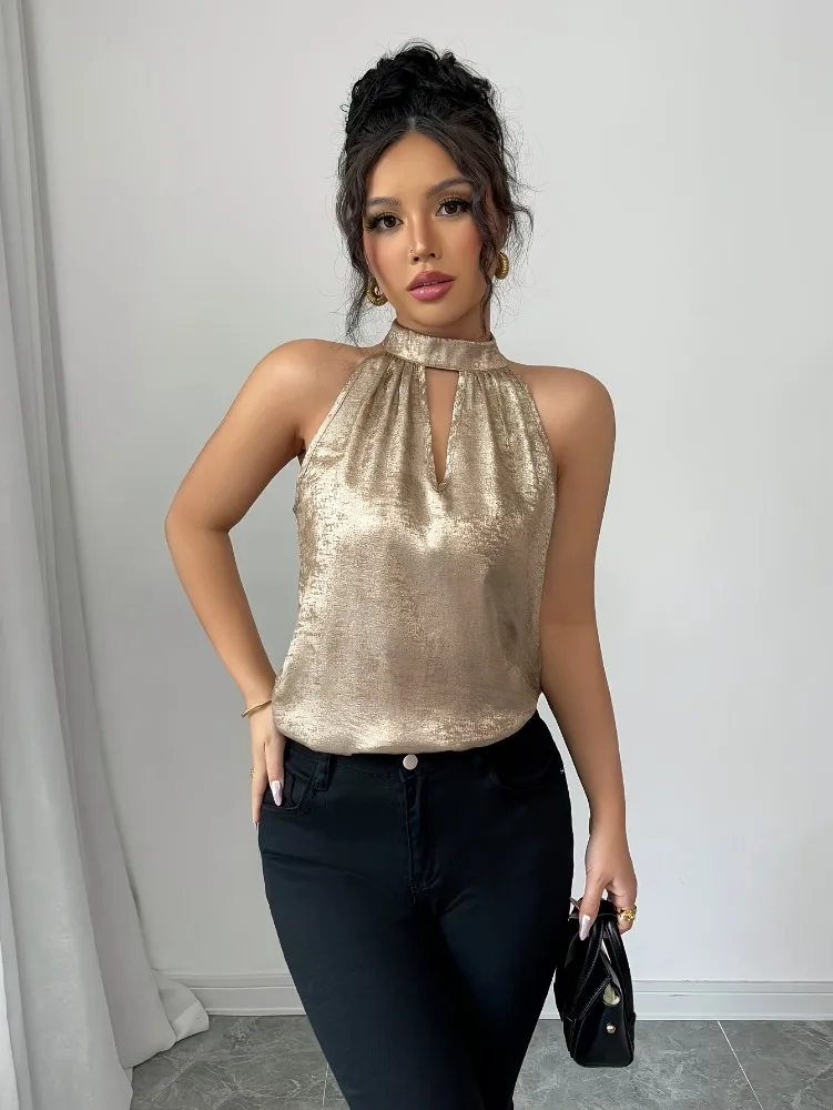 Chemisier Femme Doré Brillant - Blouse Off Shoulder avis et prix