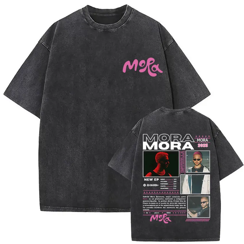 Rapper Mora Lo Mismo De La Otra Vez Tour 2025 Vintage Washed T Shirts Men Women Summer 100% Cotton Short Sleeve T-shirt New Tops image 2