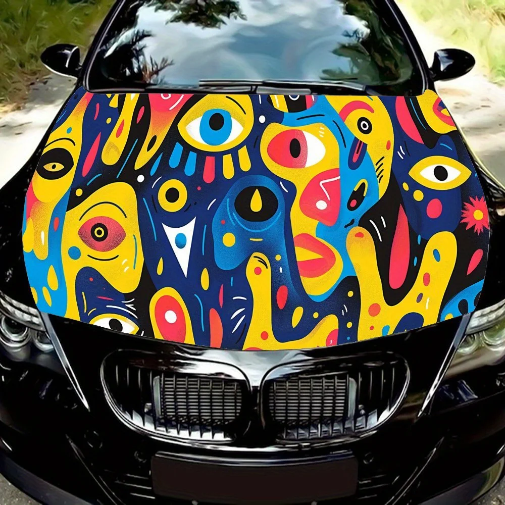 Eye Catching Abstract Art Car Hood Vinyl Wraps Sticker, Car Engine Decal, Waterproof Self-adhesive Car Packaging Cover, Universa