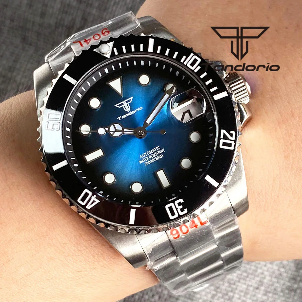 Tandorio NH35A Blue/Green/Red Sunburst Dial 40mm 20bar Automatic Diving Men\'s Watch Sapphire Glass Date 120 Clicks Bezel