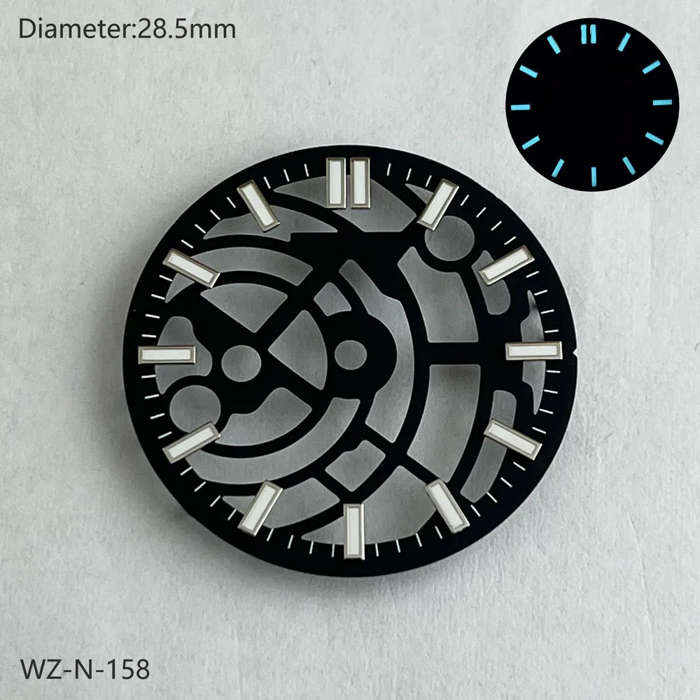 Quadrante scheletrato scavato luminoso NH38/NH70 da 28,5 mm per accessori per orologi con quadrante con movimento scheletrato automatico NH38/NH70/NH72