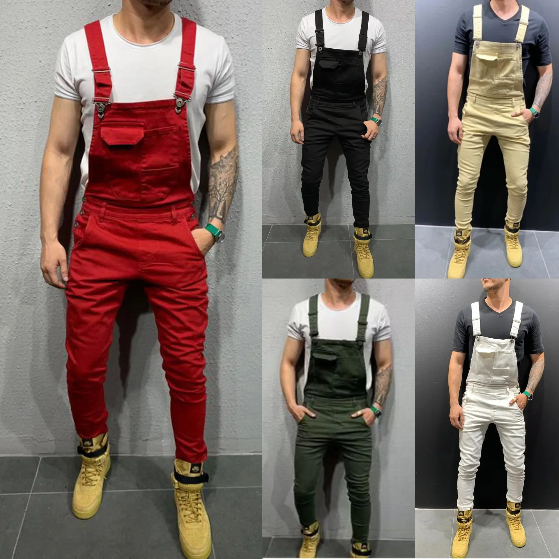 

Women Jeans Rompers Washing Ankle Length Overalls Pencil Pants One Piece High Street Pockets Spliced Solid Slight Strech