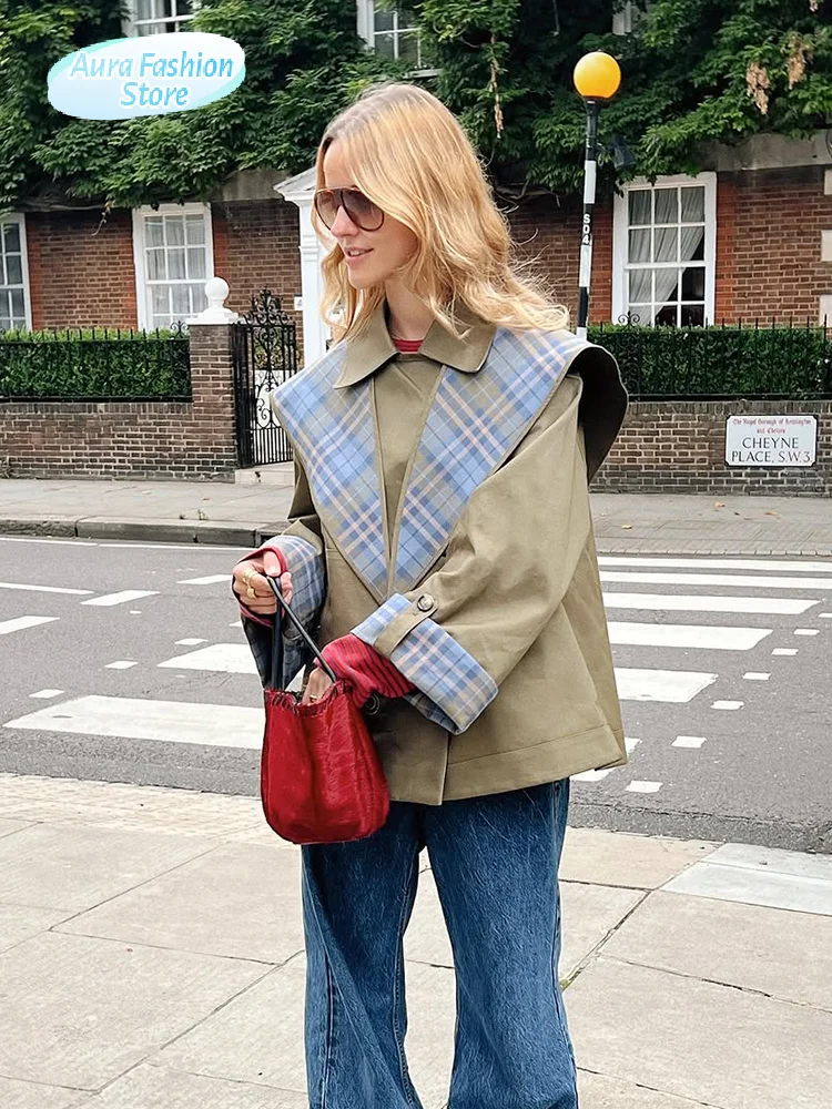 

Women Plaid Printed Collar Jacket Casual Lapel Long Sleeves Single-breasted Loose Coats 2025 Lady Daily Commute Street Jackets