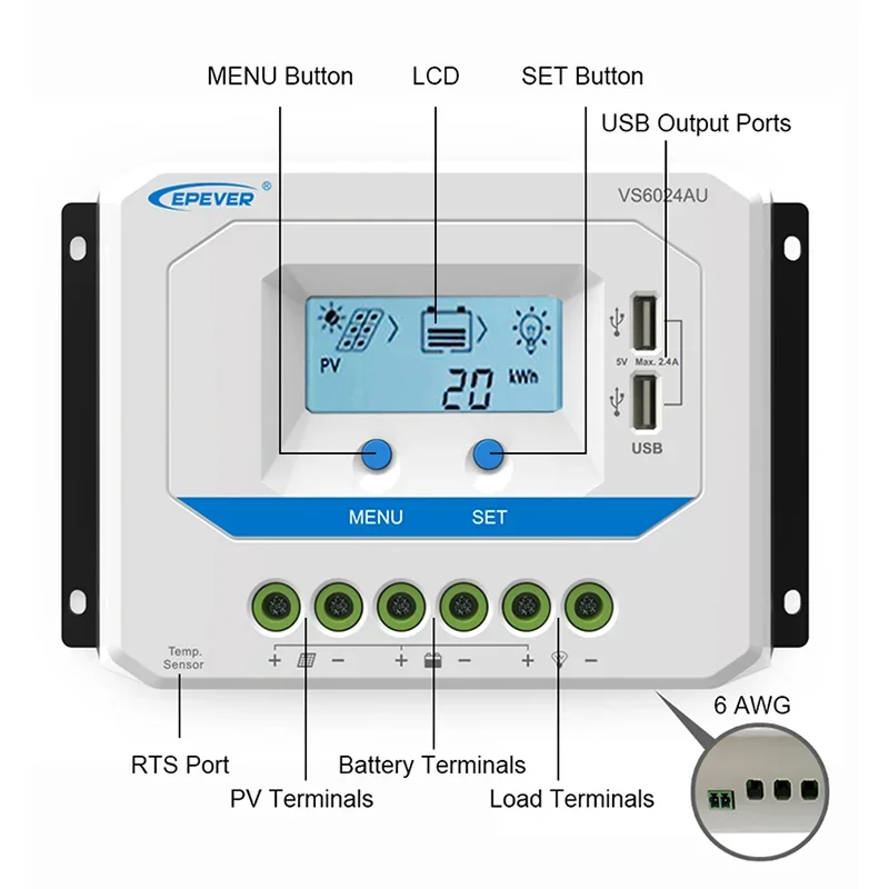 EPEVER 10A  1024AU PWM Solar Charge Controller VS AU Smart Solar Energy System