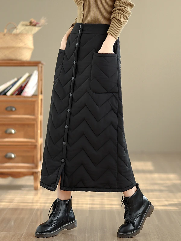 

Thiened Winter Cotton Skirt High Waist plus Size Midi Length Windproof Warm A-Line f-length Skirt for Women Ciwalk