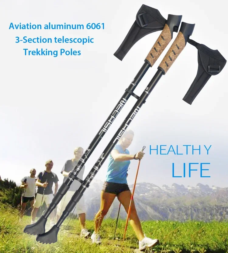 Aluminum Magnesium Alloy Adjustable Telescopic Ski Pole 3 Section Straight Trekking Poles adjustable Telescopic Ski Pole