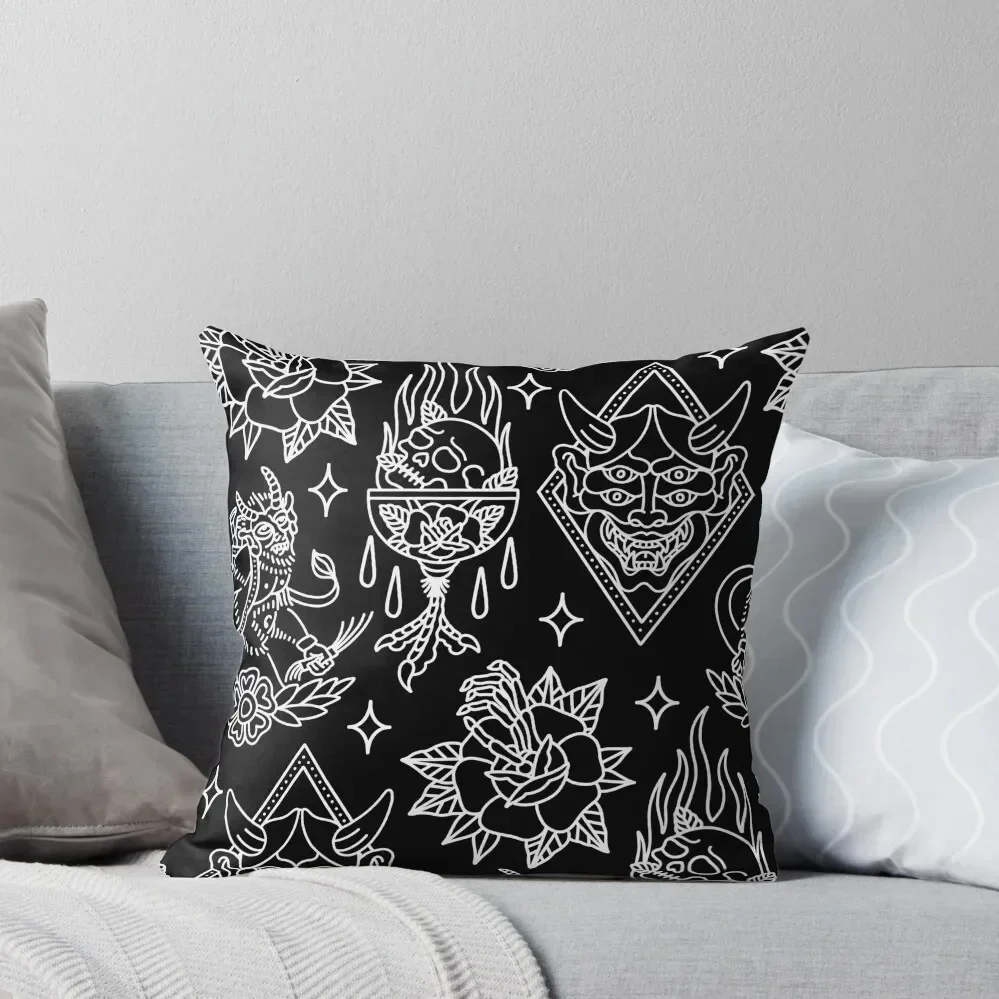 Black and White Traditional Tattoo Flash Pattern Throw Pillow Sofa Cushions Covers Sofa Decorative Covers pillow