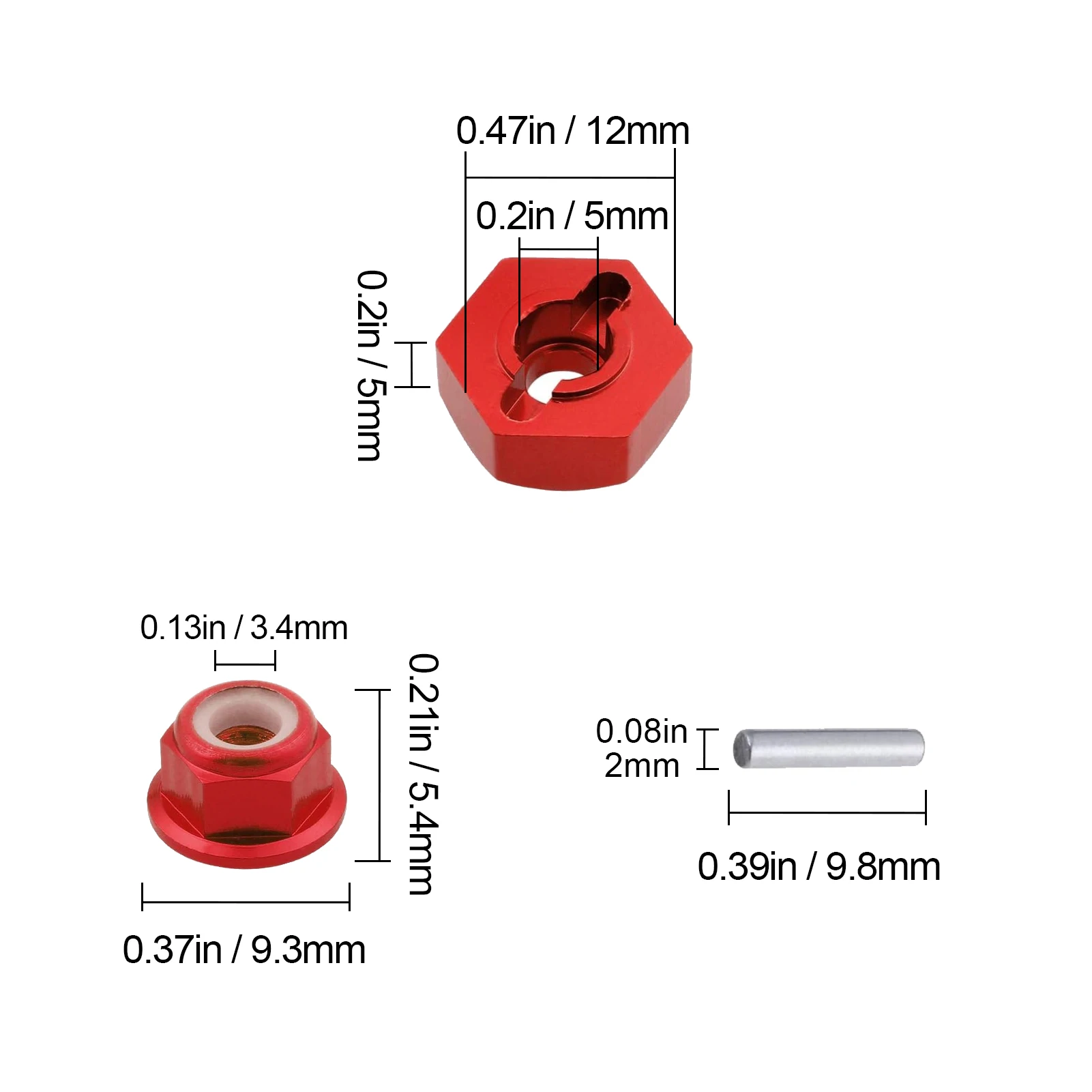 HobbyPark Replacement Aluminum 12mm Wheel Hex Nuts & M4 Lock Nuts for 1/10 RC Truck Crawler Buggy Short Course Red (8-Pack)