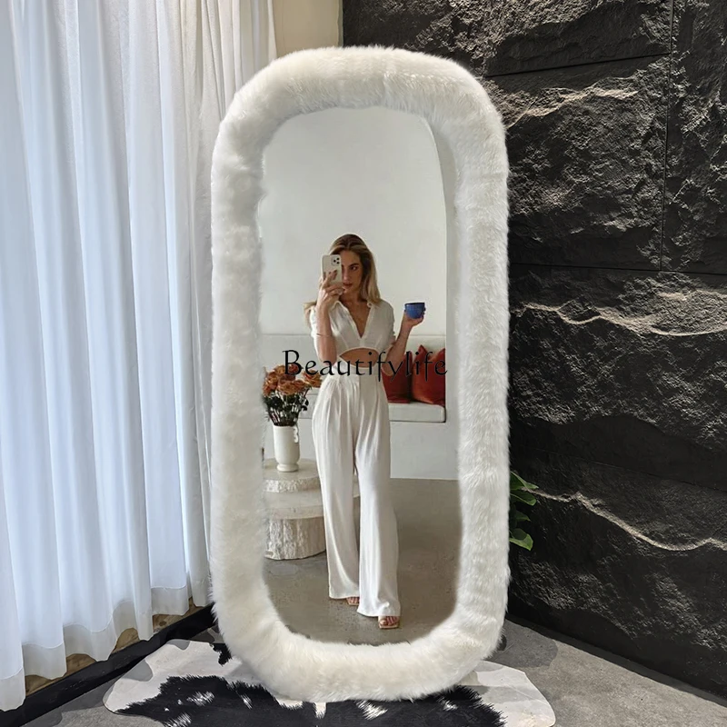 Home floor-to-ceiling full-length mirror bedroom white cashmere wall fitting mirror French