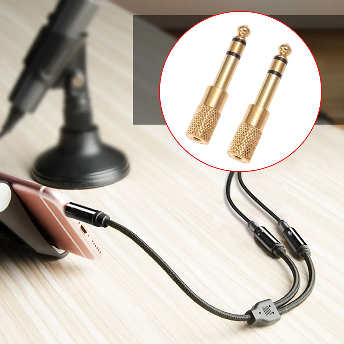 

2pcs 6.35Mm To 3.5Mm Audio Adapter Metal Jack Stereo Plug Overgild Headphone Converter For Equipment Phone Parts