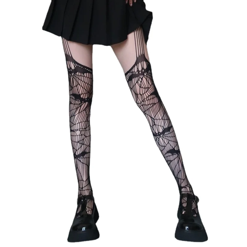 Gothic Bat Web Long Stockings Female Fishnet Socks Harajuku Bat Cosplay Pantyhose Tight Lolita for Dress Medias De Mujer