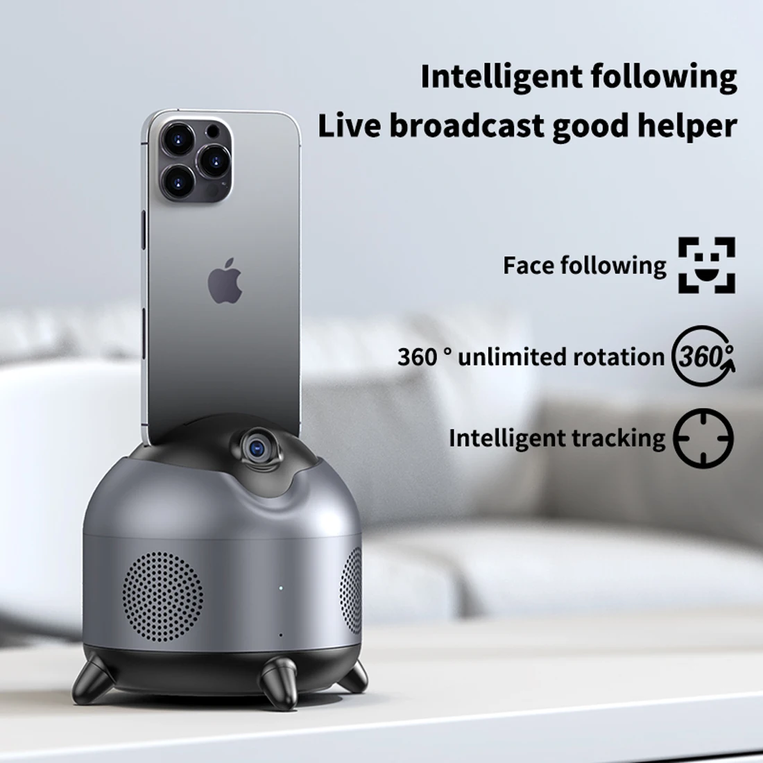 360° Auto Face Tracking Tripod with Gesture Control, Auto Tracking Phone Holder for Video Recording with Bluetooth Speakers.